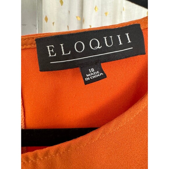 Eloquii Women's Rust Orange Crepe Knife Pleats Hem Crew Neck Back Keyhole Top 18 - Picture 7 of 8